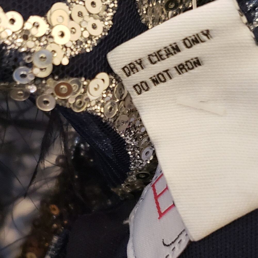 EY Boutique Blue & Silver Sparkle Sequin Gown w/ Feather Trim, Size XL | NWT - Picture 11 of 12